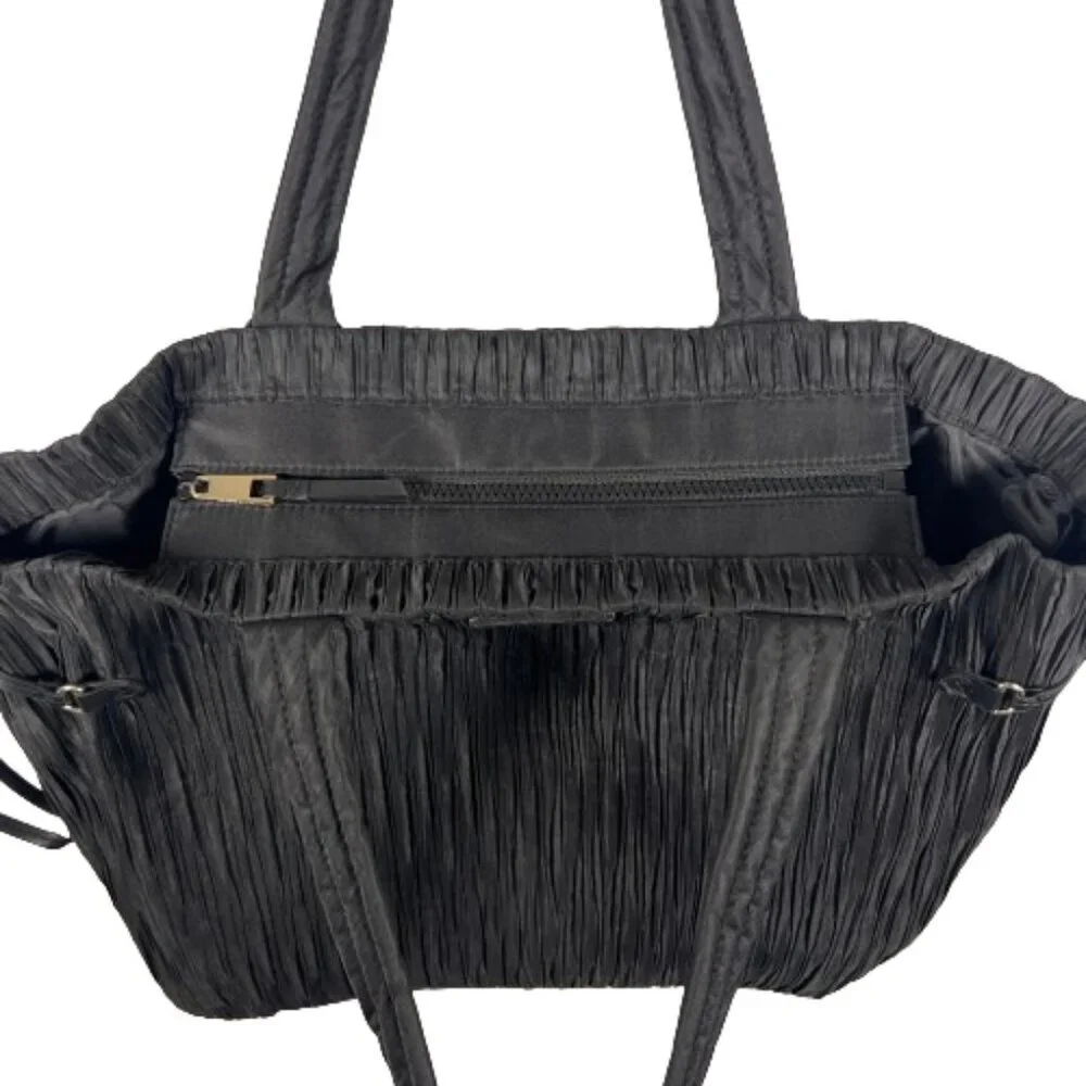 Victoria's Secret Womens Tote Bag Crinkle Nylon‎ Black Travel Vacation Weekend